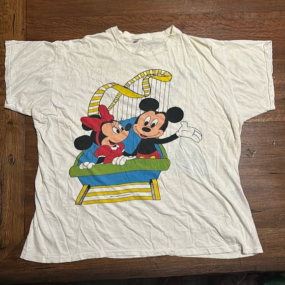 VINTAGE 1970s Walt Disney Productions Mickey and Minnie Double sided tee shirt - Picture 1 of 11